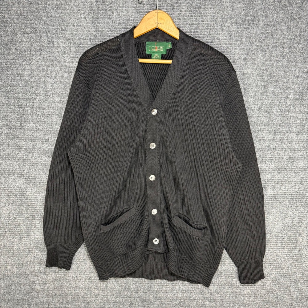 Vintage J.Crew Oarsman Mens M Black Cotton Knit Cardigan Sweater USA